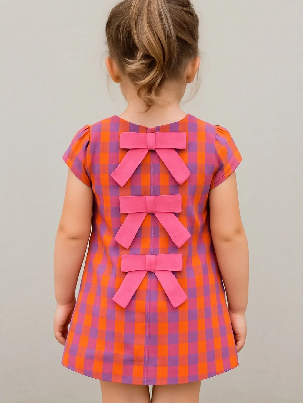 TBBC - Betts Bow Dress in Autumn Plaid Pink Orange Purple
